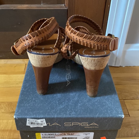 Via Spiga v- summer tan woven leather cork strappy sandals 9